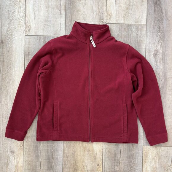 Woolrich Womens Ruby Red Full Zip Fleece Jacket Size Large Mock Neck Casual Cozy - Picture 4 of 14